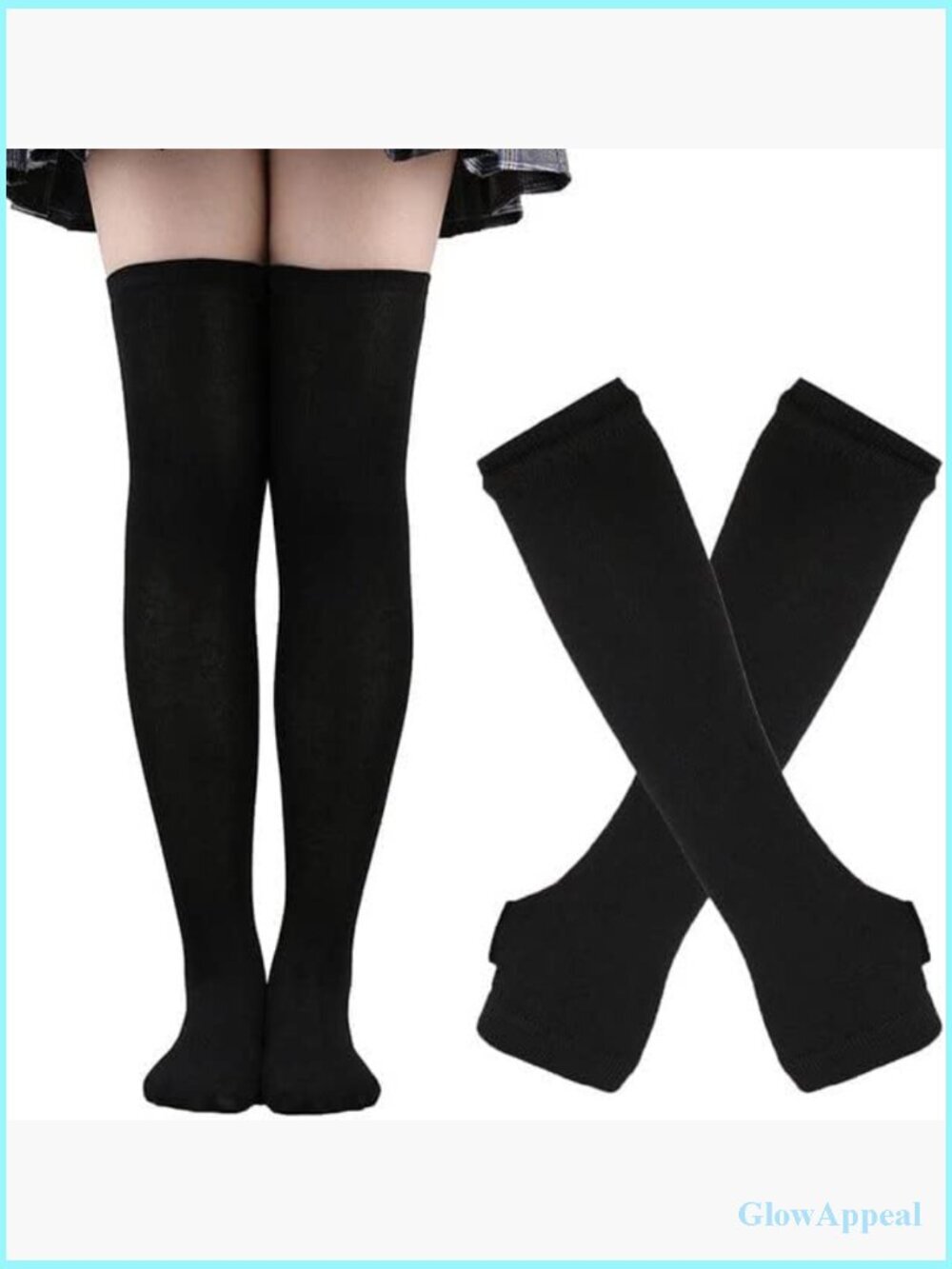 Rainbow Striped Knee High Socks & Fingerless Gloves Set - Costume Cosplay